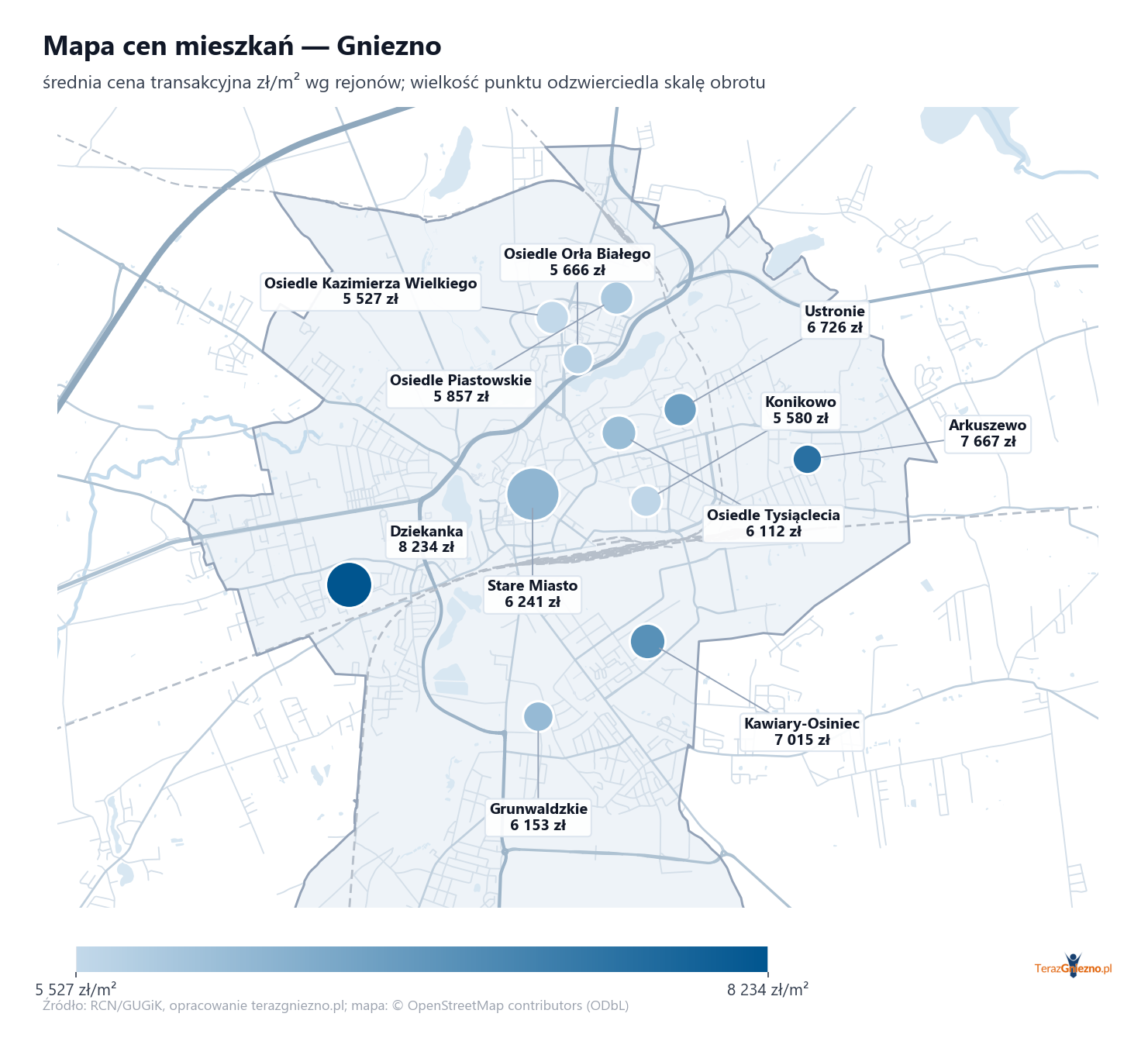 Mapa cen mieszkań - Gniezno