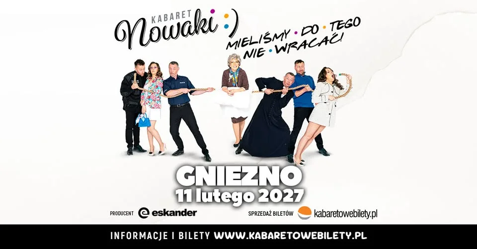 Grafika promocyjna wydarzenia Kabaret Nowaki w Gnieźnie – nowy program