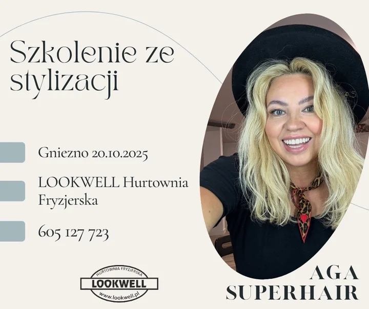 Obrazek przedstawia grafikę promocyjną wydarzenia Szkolenie fryzjerskie z technik fal, tekstur i kreatywnych stylizacji