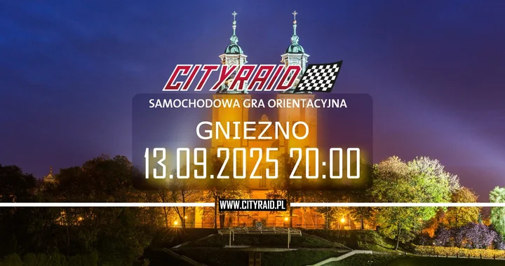 Obrazek przedstawia grafikę promocyjną wydarzenia Samochodowa gra orientacyjna CITYRAID w Gnieźnie