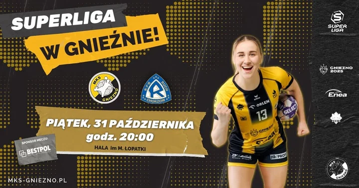 Grafika promocyjna wydarzenia Enea MKS Gniezno – TAURON Ruch Szczypiorno Kalisz: mecz 31 października w Gnieźnie