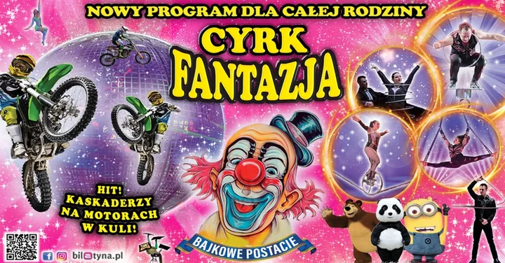 Grafika promocyjna wydarzenia Cyrk Fantazja w Gnieźnie — widowisko 2026 pełne akrobacji i adrenaliny