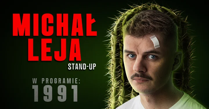 Obrazek przedstawia grafikę promocyjną wydarzenia Stand-up Michała Lei: program 1991 w Gnieźnie
