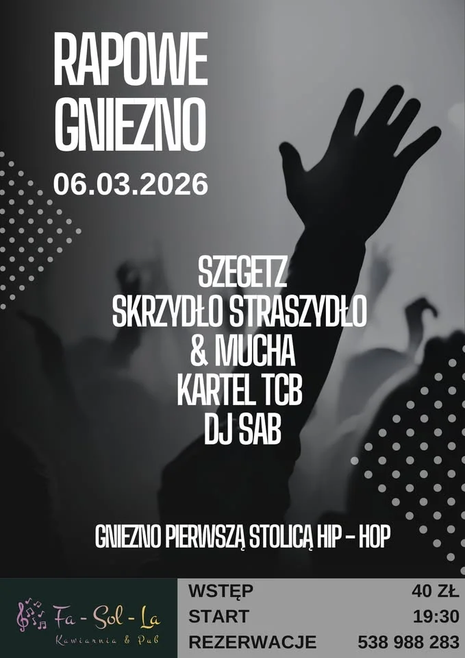 Grafika promocyjna wydarzenia GNIEZNO PIERWSZĄ STOLICĄ HIP-HOP — odkurzamy gnieźnieńską scenę rapową