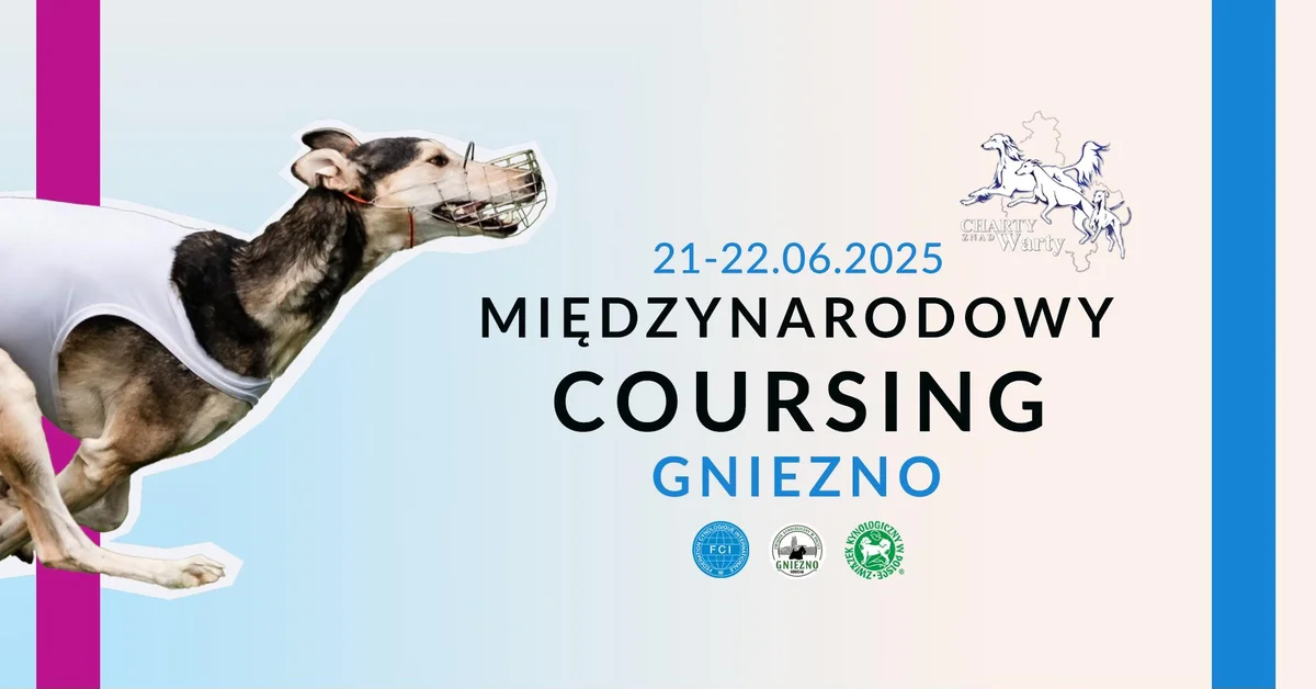 Grafika promocyjna wydarzenia Międzynarodowe Zawody Coursingowe w Gnieźnie 2025