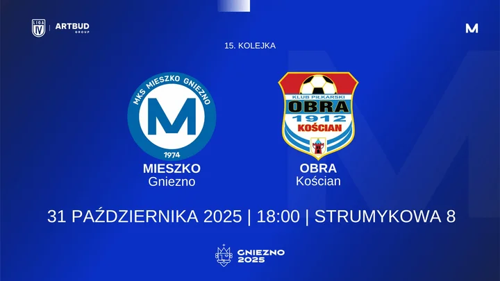 Grafika promocyjna wydarzenia Mecz Mieszko Gniezno - Obra Kościan