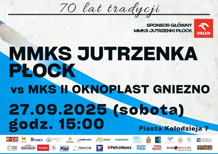 Obrazek przedstawia grafikę promocyjną wydarzenia Mecz I ligi kobiet: Jutrzenka Płock kontra rezerwy OKNOPLAST Gniezno