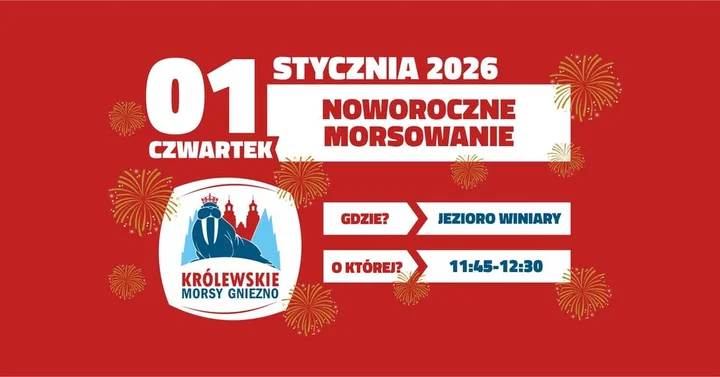 Grafika promocyjna wydarzenia Noworoczne morsowanie z Królewskimi Morsami Gniezno