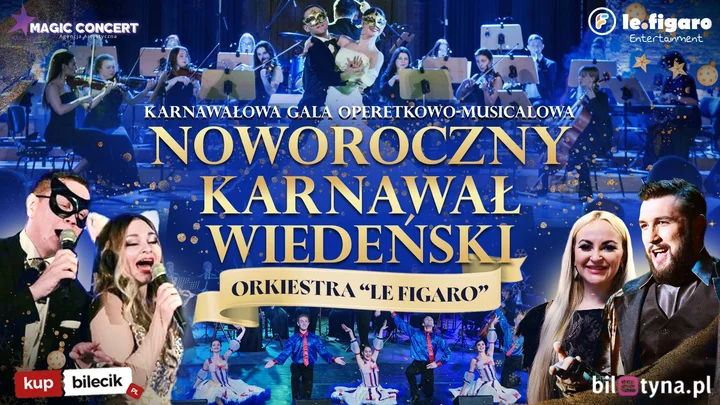 Grafika promocyjna wydarzenia Noworoczny Karnawał Wiedeński — Karnawałowa Gala Operetkowo-Musicalowa w Gnieźnie