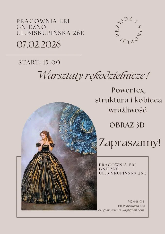 Grafika promocyjna wydarzenia Obraz 3D — warsztaty tworzenia autorskiego obrazu 3D techniką Powertex