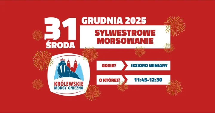 Grafika promocyjna wydarzenia Sylwestrowe morsowanie z Królewskimi Morsami Gniezno