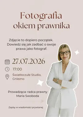 Grafika promocyjna wydarzenia Fotografia okiem prawnika – prawa fotografów