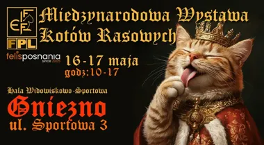 Grafika promocyjna wydarzenia Międzynarodowa Wystawa Kotów Rasowych — Gniezno, 16–17 maja