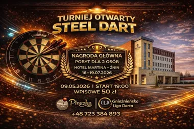 Grafika promocyjna wydarzenia Turniej Otwarty Steel Dart – Pinezka Gniezno (9 maja 2026)