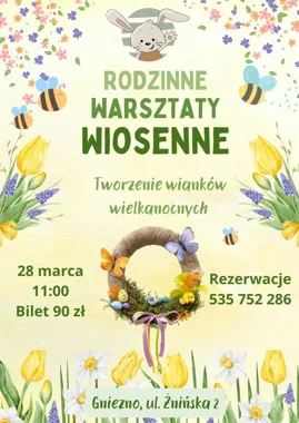 Grafika promocyjna wydarzenia Warsztaty wiosenno-wielkanocne — rodzinne wianki w Skoczku